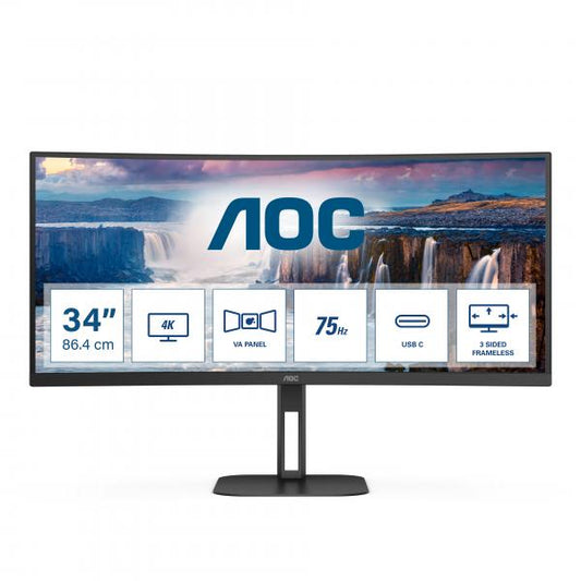 AOC MONITOR CURVO 34 LED VA WQHD 21:9 4MS 300 CDM, REG ALTEZZA, USB-C DOCK, DP/HDMI, MULTIMEDIALE