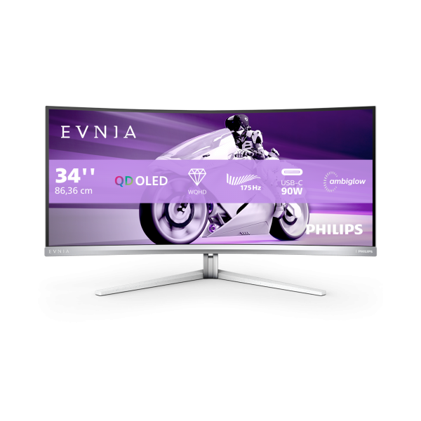 PHILIPS MONITOR CURVO 34 ENVIA, QD-OLED 21:9 UWQHD 0,1MS, DP/HDMI, USB-C DOCKING, REG ALTEZZA