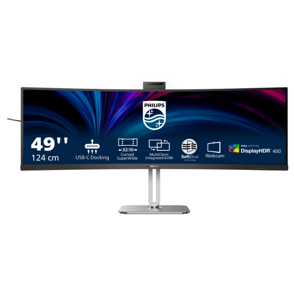 PHILIPS MONITOR CURVO 49 LED VA DUAL QHD 32:9 4MS 450 CDM, USB-C DOCK, WEBCAM, REG ALTEZZA, DP/HDMI, MULTIMEDIALE