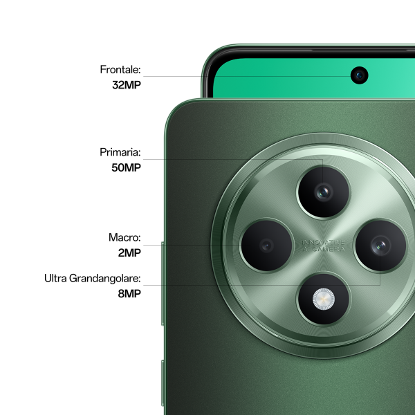 OPPO Reno12 F 5G AI Smartphone, Tripla fotocamera 50+8+2MP, Selfie 32MP, Display 6.67 120HZ AMOLED FHD+, 5000mAh, RAM 8GB(Esp4GB/6GB/8GB)+ROM 256GB, [Versione Italia], Olive Green