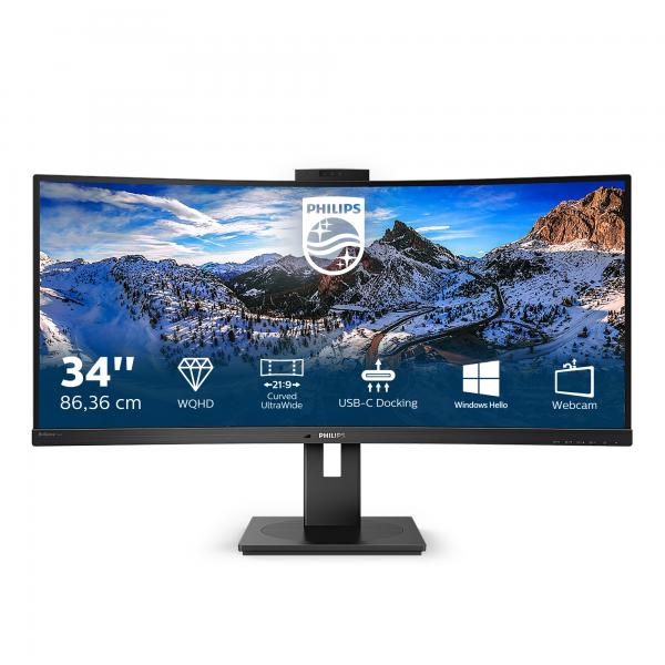 PHILIPS MONITOR CURVO 34 LED VA 21:9 3440X1440 500 CD/M, DP/HDMI, USB-C, WEBCAM, ALTEZZA, MULTIMEDIALE